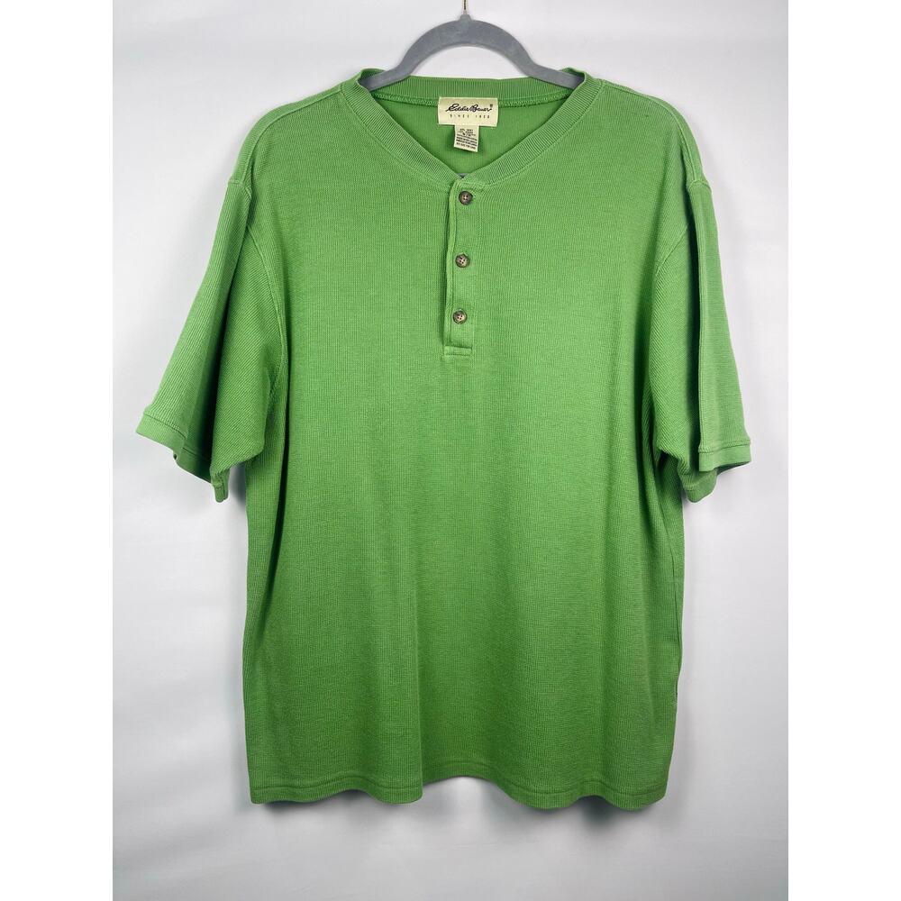 Vintage Eddie Bauer Green Waffle Knit Cotton Henley Shirt Casual Men’s Small - Picture 2 of 10